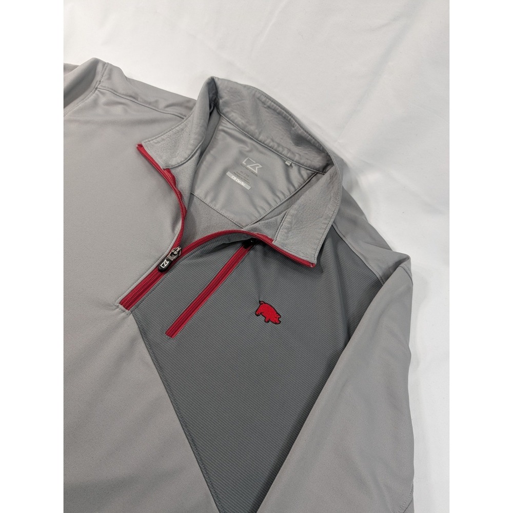 Cutter & Buck Sweater XL Gray CB DryTec 50+ Quarter Zip Arkansas Hogs  Razorback